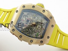 RM011 RG Chronograph SS Case KVF 1:1 Best Edition Crystal Skeleton Dial on Yellow Rubber Strap A7750