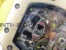 RM011 RG Chronograph SS Case KVF 1:1 Best Edition Crystal Skeleton Dial on Yellow Rubber Strap A7750