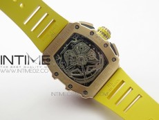 RM011 RG Chronograph SS Case KVF 1:1 Best Edition Crystal Skeleton Dial on Yellow Rubber Strap A7750