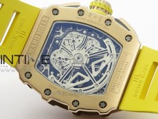 RM011 RG Chronograph SS Case KVF 1:1 Best Edition Crystal Skeleton Dial on Yellow Rubber Strap A7750