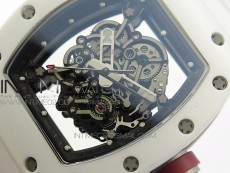 RM055 Real White Ceramic Case KVF Best Edition Skeleton Dial Red on White Rubber Strap MIYOTA8215