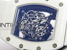 RM055 Real White Ceramic Case KVF Best Edition Skeleton Dial Red on White Rubber Strap MIYOTA8215