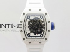 RM055 Real White Ceramic Case KVF Best Edition Skeleton Dial Blue on White Rubber Strap MIYOTA8215
