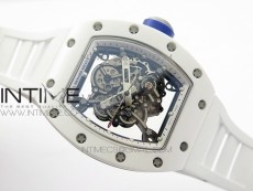 RM055 Real White Ceramic Case KVF Best Edition Skeleton Dial Blue on White Rubber Strap MIYOTA8215