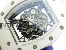 RM055 Real White Ceramic Case KVF Best Edition Skeleton Dial Blue on White Rubber Strap MIYOTA8215
