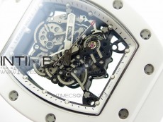 RM055 Real White Ceramic Case KVF Best Edition Skeleton Dial Blue on White Rubber Strap MIYOTA8215