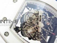 RM055 Real White Ceramic Case KVF Best Edition Skeleton Dial Blue on White Rubber Strap MIYOTA8215