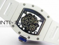 RM055 Real White Ceramic Case KVF Best Edition Skeleton Dial Blue on White Rubber Strap MIYOTA8215