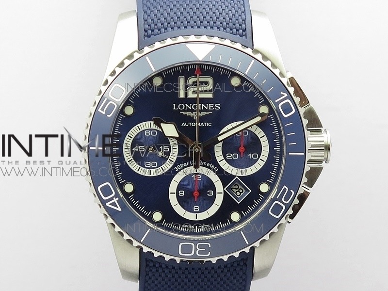Conquest L3.840.4.56.6 Real Ceramic Bezel SS ACF 1:1 Best Edition Blue dial On Rubber Strap A7750