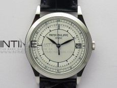 Calatrava 5296G SS ZF 1:1 Best Edition White Dial Blue Hands on Black Leather Strap 324CS