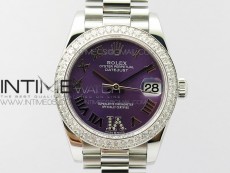Datejust 31mm 278275 SS Crystals bezel BP Best Edition Purple Roman Markers Dial(@6 Crystal Makrer) on SS President Bracelet
