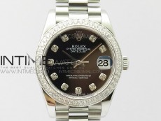 Datejust 31mm 278275 SS Crystal bezel BP Best Edition Black Dial(@6 Crystal Marker) on RG President Bracelet