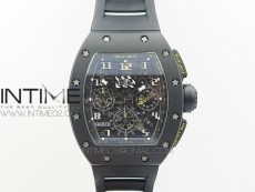 RM011 Carbon Case Chronograph KVF 1:1 Best Edition Ceramic Bezel Skeleton Dial on Black Rubber Strap A7750