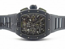 RM011 Carbon Case Chronograph KVF 1:1 Best Edition Ceramic Bezel Skeleton Dial on Black Rubber Strap A7750