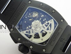 RM011 Carbon Case Chronograph KVF 1:1 Best Edition Ceramic Bezel Skeleton Dial on Black Rubber Strap A7750