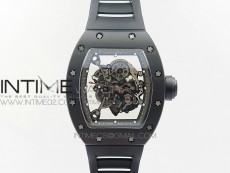 RM055 White Ceramic Case KVF Best Edition Black Ceramic Bezel Skeleton Dial on Black Rubber Strap MIYOTA8215