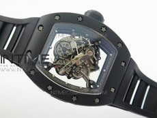 RM055 White Ceramic Case KVF Best Edition Black Ceramic Bezel Skeleton Dial on Black Rubber Strap MIYOTA8215