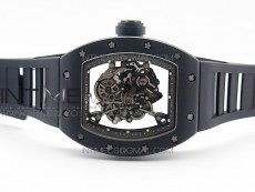 RM055 White Ceramic Case KVF Best Edition Black Ceramic Bezel Skeleton Dial on Black Rubber Strap MIYOTA8215