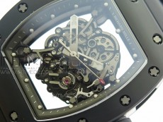 RM055 White Ceramic Case KVF Best Edition Black Ceramic Bezel Skeleton Dial on Black Rubber Strap MIYOTA8215