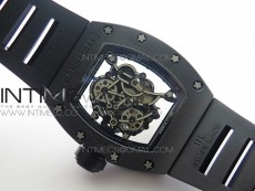 RM055 White Ceramic Case KVF Best Edition Black Ceramic Bezel Skeleton Dial on Black Rubber Strap MIYOTA8215
