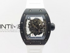 RM055 White Ceramic Case KVF Best Edition Black Ceramic Bezel Skeleton Dial on White Rubber Strap MIYOTA8215