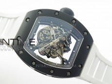 RM055 White Ceramic Case KVF Best Edition Black Ceramic Bezel Skeleton Dial on White Rubber Strap MIYOTA8215