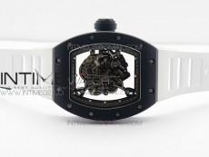 RM055 White Ceramic Case KVF Best Edition Black Ceramic Bezel Skeleton Dial on White Rubber Strap MIYOTA8215