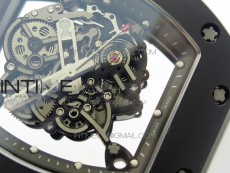 RM055 White Ceramic Case KVF Best Edition Black Ceramic Bezel Skeleton Dial on White Rubber Strap MIYOTA8215