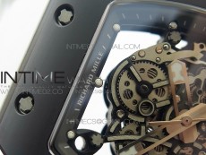 RM055 White Ceramic Case KVF Best Edition Black Ceramic Bezel Skeleton Dial on White Rubber Strap MIYOTA8215