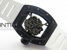 RM055 White Ceramic Case KVF Best Edition Black Ceramic Bezel Skeleton Dial on White Rubber Strap MIYOTA8215