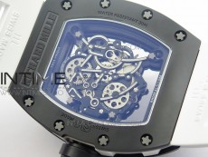 RM055 White Ceramic Case KVF Best Edition Black Ceramic Bezel Skeleton Dial on White Rubber Strap MIYOTA8215