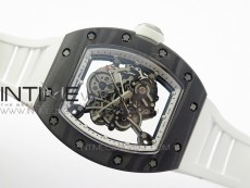 RM055 Ti Case KVF Best Edition Carbon Bezel Skeleton Dial White Crown on White Rubber Strap MIYOTA8215