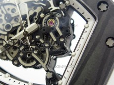 RM055 Ti Case KVF Best Edition Carbon Bezel Skeleton Dial White Crown on White Rubber Strap MIYOTA8215