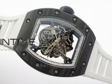 RM055 Ti Case KVF Best Edition Carbon Bezel Skeleton Dial Black Crown on White Rubber Strap MIYOTA8215