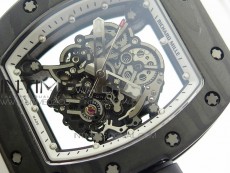 RM055 Ti Case KVF Best Edition Carbon Bezel Skeleton Dial Black Crown on White Rubber Strap MIYOTA8215