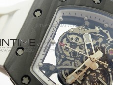 RM055 Ti Case KVF Best Edition Carbon Bezel Skeleton Dial Black Crown on White Rubber Strap MIYOTA8215