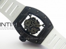 RM055 Ti Case KVF Best Edition Carbon Bezel Skeleton Dial Black Crown on White Rubber Strap MIYOTA8215