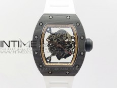 RM055 Carbon Case KVF Best Edition Carbon Bezel Skeleton Dial Black Crown on White Rubber Strap MIYOTA8215