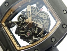 RM055 Carbon Case KVF Best Edition Carbon Bezel Skeleton Dial Black Crown on White Rubber Strap MIYOTA8215