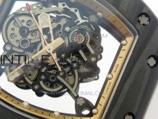 RM055 Carbon Case KVF Best Edition Carbon Bezel Skeleton Dial Black Crown on White Rubber Strap MIYOTA8215