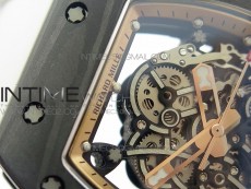 RM055 Carbon Case KVF Best Edition Carbon Bezel Skeleton Dial Black Crown on White Rubber Strap MIYOTA8215
