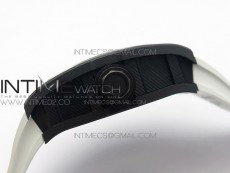 RM055 Carbon Case KVF Best Edition Carbon Bezel Skeleton Dial Black Crown on White Rubber Strap MIYOTA8215