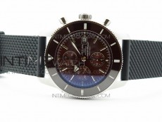 Super Ocean Heritage Brown Ceramic Bezel SS Brown Dial on Black Rubber Strap A7750
