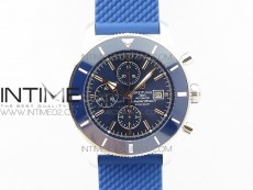Super Ocean Heritage Blue Ceramic Bezel SS Blue Dial on Black Rubber Strap A7750