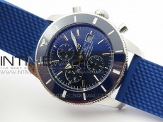 Super Ocean Heritage Blue Ceramic Bezel SS Blue Dial on Black Rubber Strap A7750