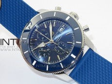 Super Ocean Heritage Blue Ceramic Bezel SS Blue Dial on Black Rubber Strap A7750