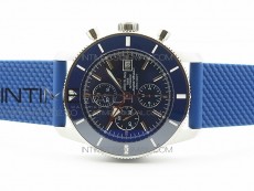 Super Ocean Heritage Blue Ceramic Bezel SS Blue Dial on Black Rubber Strap A7750
