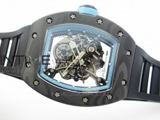 RM055 Carbon Case KVF Best Edition Carbon Bezel Skeleton Dial Blue Crown on black Rubber Strap MIYOTA8215