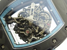 RM055 Carbon Case KVF Best Edition Carbon Bezel Skeleton Dial Blue Crown on black Rubber Strap MIYOTA8215