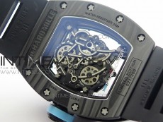 RM055 Carbon Case KVF Best Edition Carbon Bezel Skeleton Dial Blue Crown on black Rubber Strap MIYOTA8215